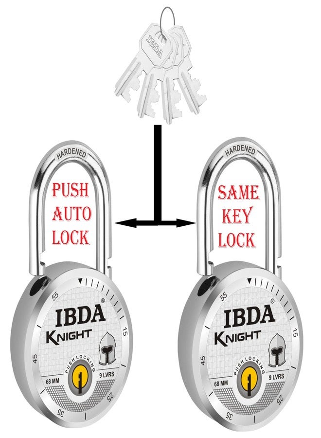 IBDA قفلان من نوع IBDA بمفتاح واحد | أقفال متعددة بمفتاح واحد | قفل بمفتاح مشترك | هيكل فولاذي | قفل للمنزل، والستائر، والبوابات، والأبواب، والمتاجر، والأماكن الخارجية | طقم قفل بمفتاح واحد مكون من قطعتين مع 4 مفاتيح (KNT-4CK-02) - Image 2